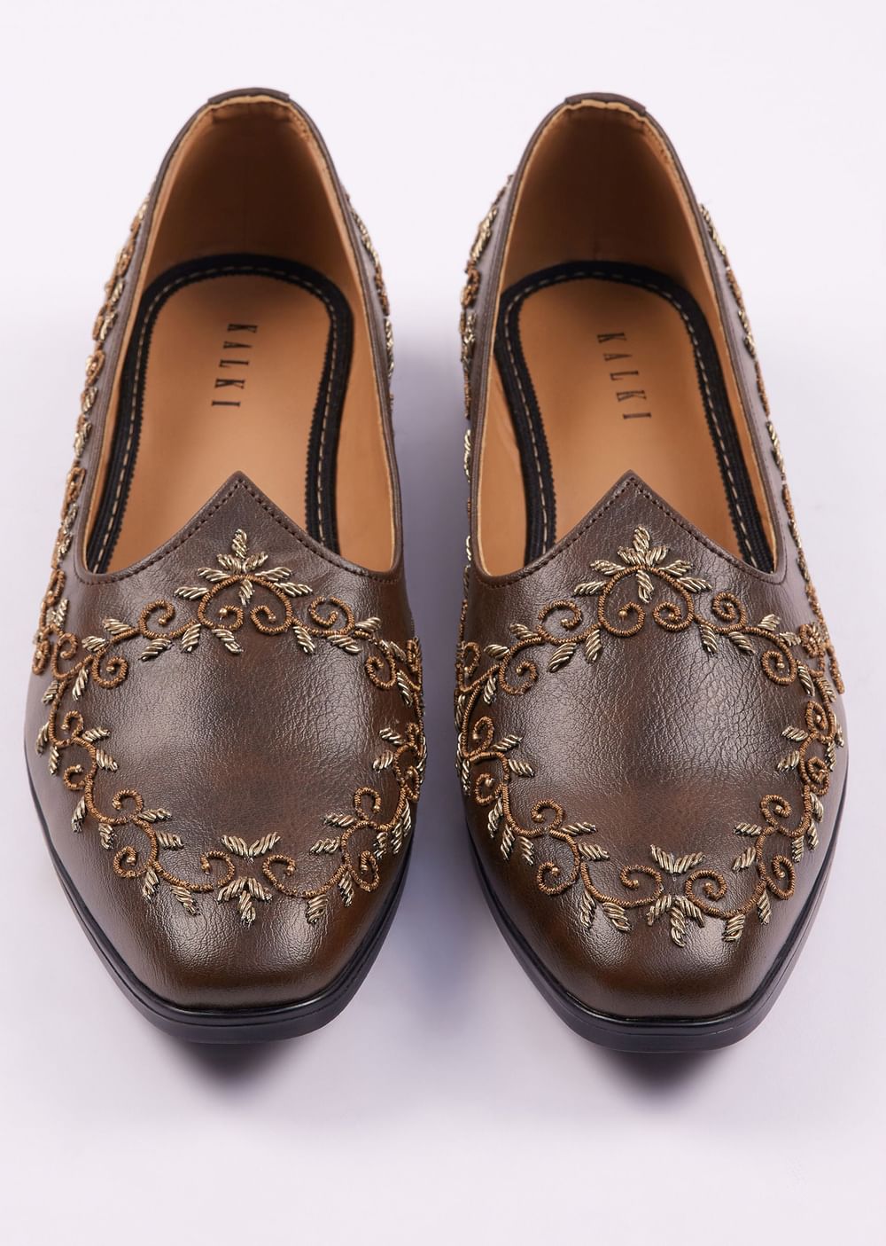 Dark Brown Zardosi Work Juttis For Men