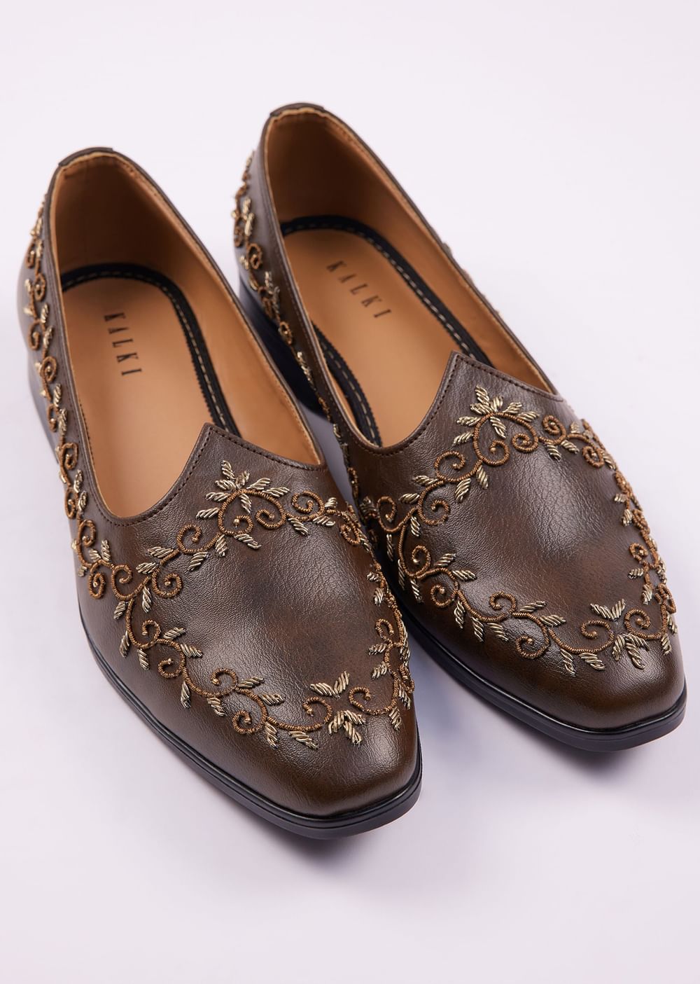 Dark Brown Zardosi Work Juttis For Men