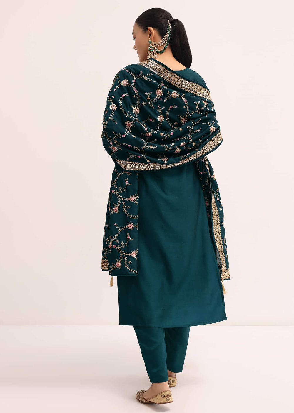 Dark Green Silk Kurta Set With Dupatta