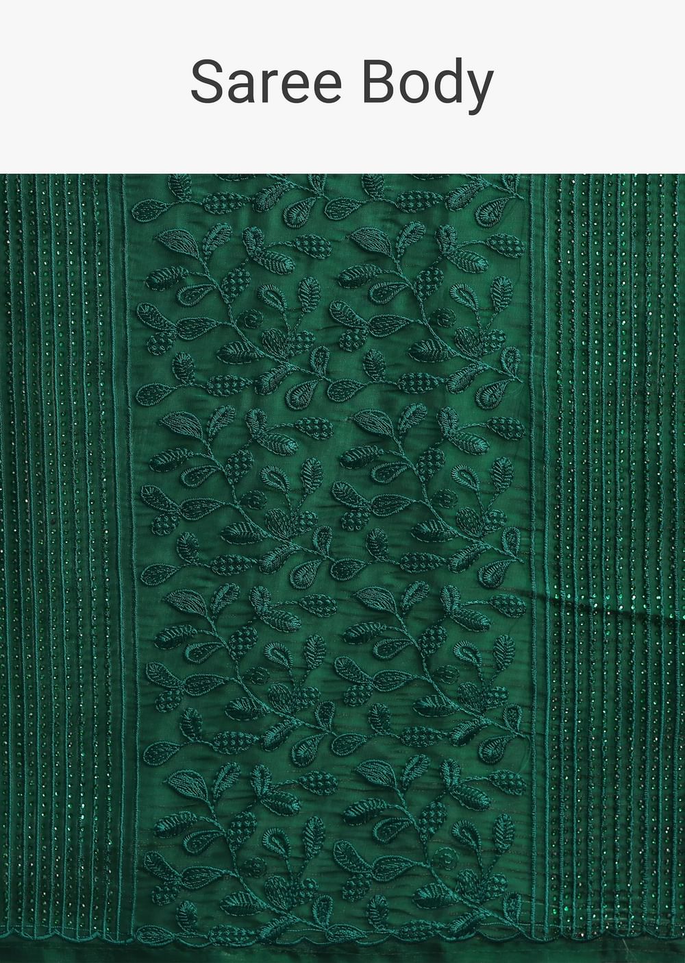Dark Green Tissue Saree With Thread And Stone Embroidery And Unstitched Blouse