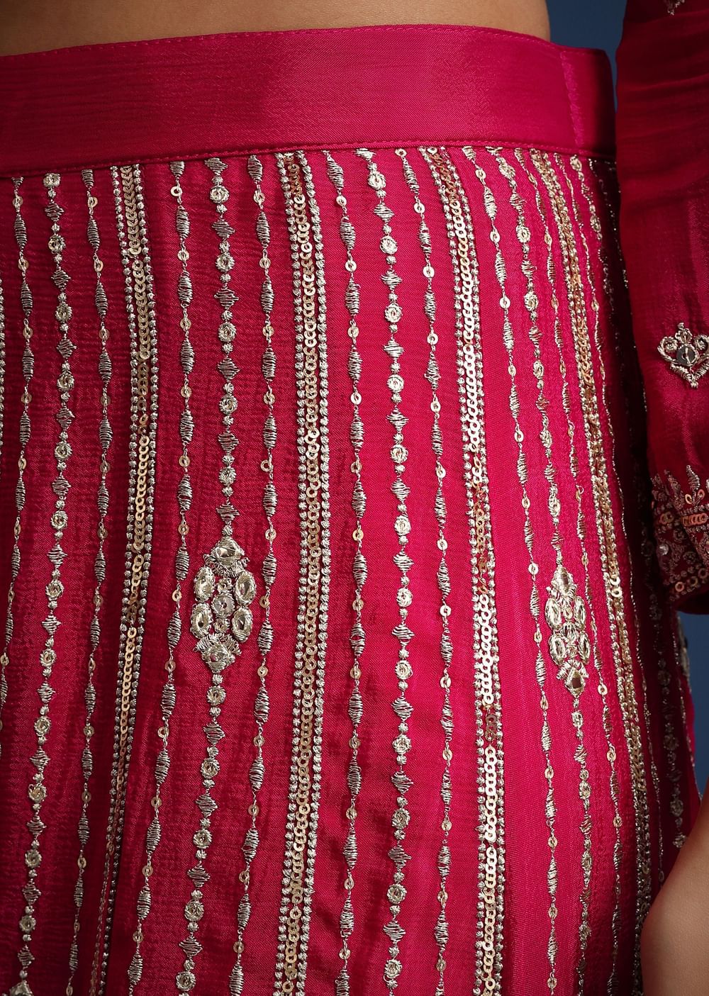 Dark Pink Sequin Embellished Kurta Palazzo Set In Chinon