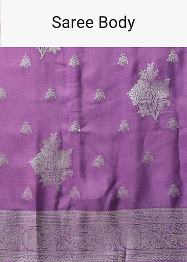 Dark Purple Dola Silk Saree With Silver Weave And Unstitched Blouse Piece