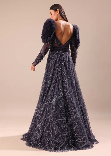 Dark Purple Fancy Embroidered Gown