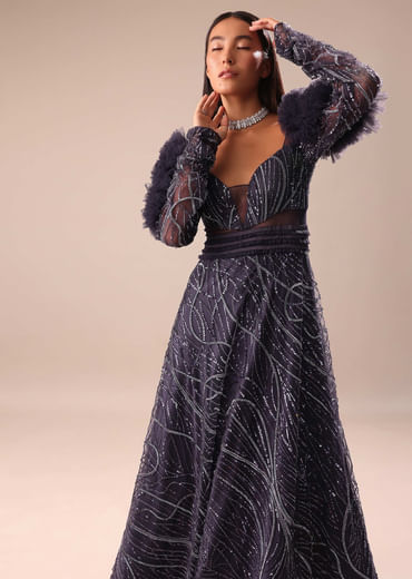 Dark Purple Fancy Embroidered Gown