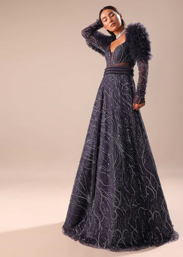 Dark Purple Fancy Embroidered Gown