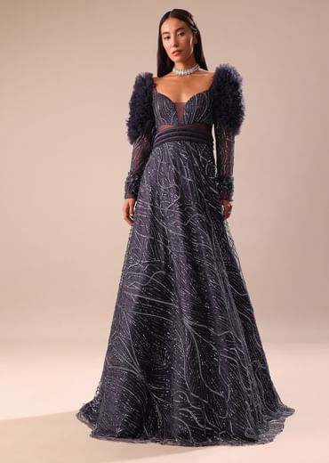 Dark Purple Fancy Embroidered Gown