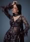 Dark Purple Satin Triple Layered Gathered Sharara With Feather Sleeves Jacket And Bustier
