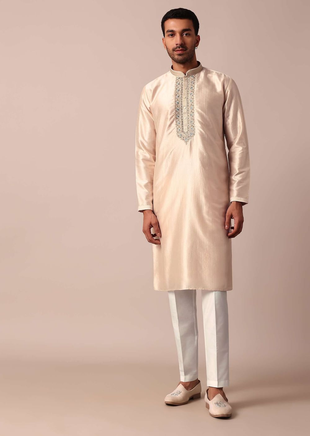 Dazzling Gold Silk Kurta Set For Men
