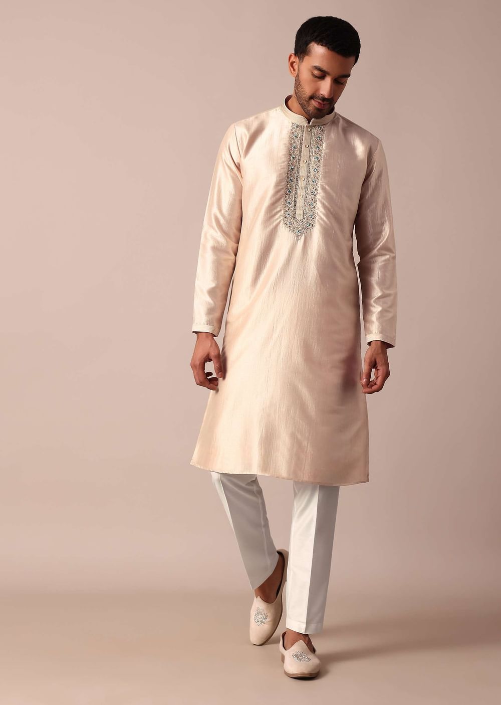 Dazzling Gold Silk Kurta Set For Men