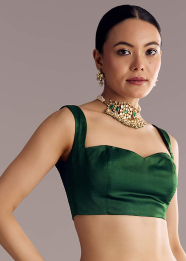 Deep Green Satin Bandhani Saree With Gota Work
