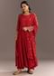Deep Orange Chinon Kurta With Zardosi Sleeves And Butti Dupatta