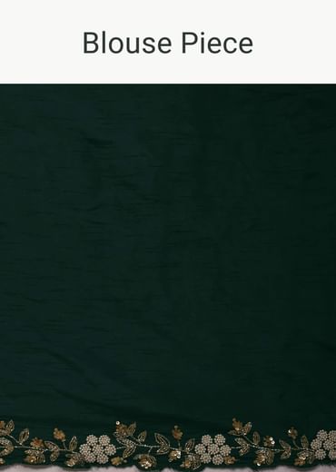 Deep Green Floral Printed Saree In Organza With Cut Dana Butti All Over