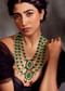 Deep Green Kundan Layered Necklace With Hand Carved Motifs