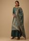 Deep Green Silk Kurti And Chiffon Sharara Set With Brocade