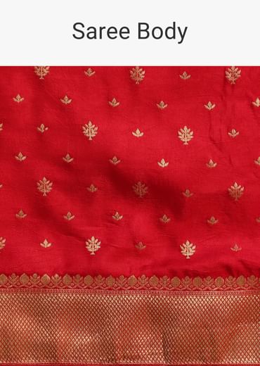 Dola Silk Red Bandhani Saree With Meenakari Border Pallu And Unstitched Blouse
