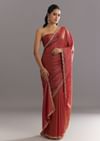 Dusky Brown Crushed Tissue Saree With Stones Cutdana Embroidered Scallop Border
