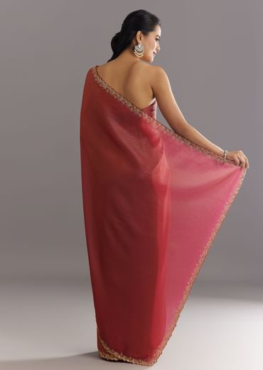 Dusky Brown Crushed Tissue Saree With Stones Cutdana Embroidered Scallop Border