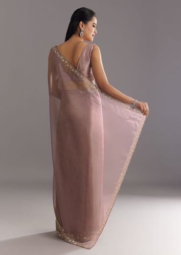 Dusky Lavender Organza Saree With Stones Cutdana Sequins Embroidery