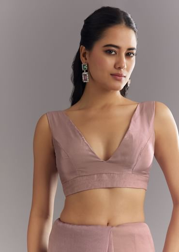 Dusky Lavender Organza Saree With Stones Cutdana Sequins Embroidery