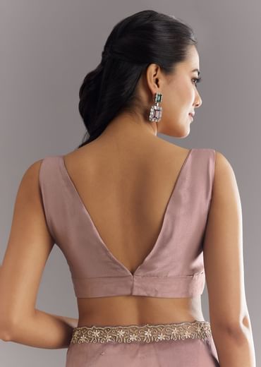 Dusky Lavender Organza Saree With Stones Cutdana Sequins Embroidery