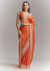 Dusky Orange Satin Embroidered Saree With Heavy Hand Embroidery
