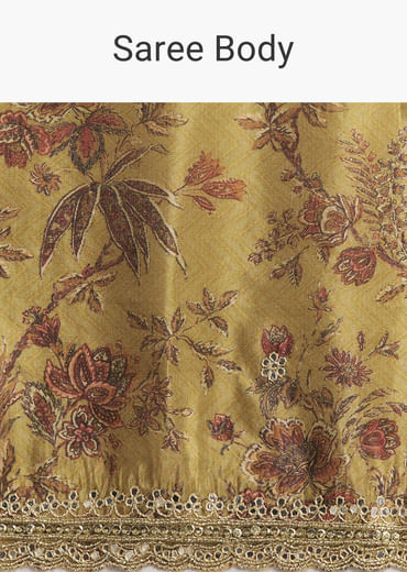 Dusky Yellow Tissue Saree With Sequins And Mirror Embroidery