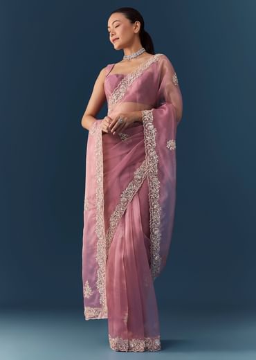 Dusty Pink Embroidered Saree with Blouse Fabric