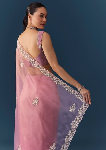 Dusty Pink Embroidered Saree with Blouse Fabric