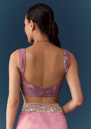 Dusty Pink Embroidered Saree with Blouse Fabric