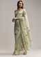 Dusty Pista Green Tissue Saree With Floral Embroidery