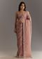 Dusty Rose Tissue Saree With Floral Embroidered Scallop Border