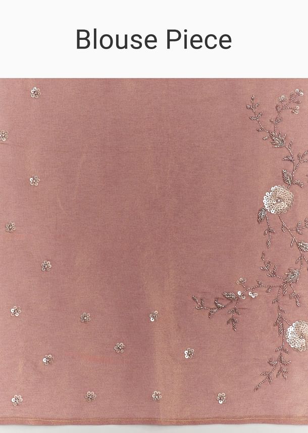 Dusty Rose Tissue Saree With Floral Embroidered Scallop Border