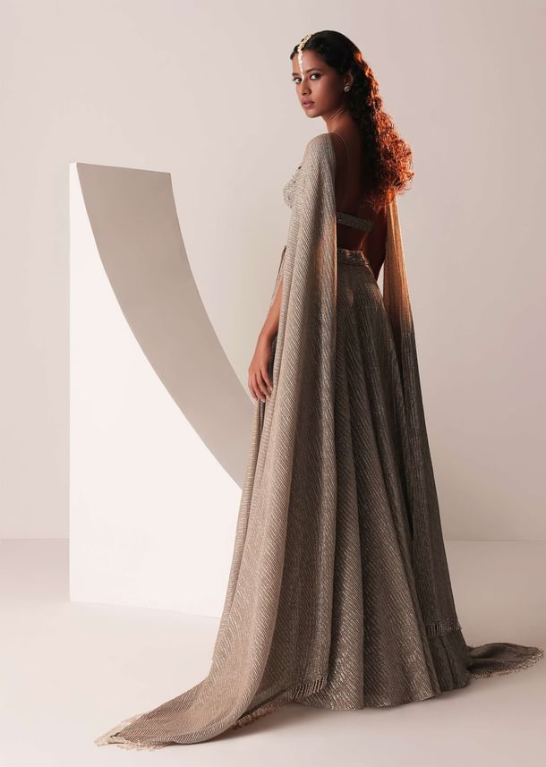 Dusty Copper Gold Embroidered Lehenga Set In Knit Strechable & Sequins Fabric Dusty Copper Gold Embroidered Lehenga Set In Knit Strechable & Sequins Fabric