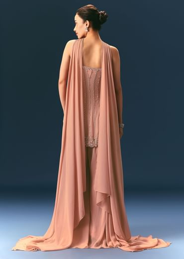 Dusty Pink Hand Embroidered Sharara Suit With Choker Dupatta