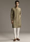 Eathy Brown Silk Designer Kurta For Men With Subtle Floral Vine Print