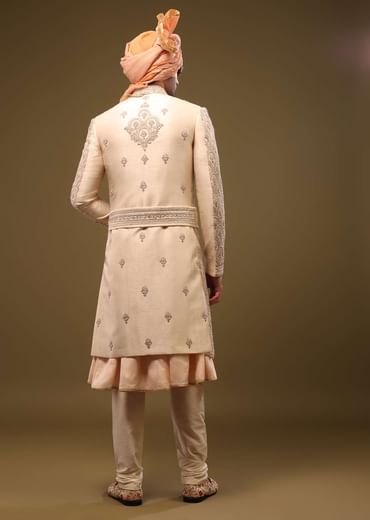 Champagne Brown Silk Sherwani Set With Hand Embroidery