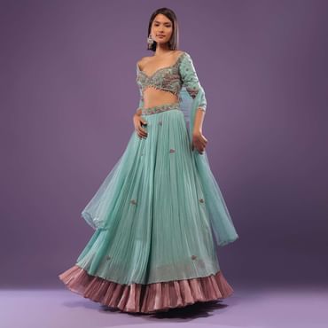 Sky Blue Embroidered Lehenga In Georgette