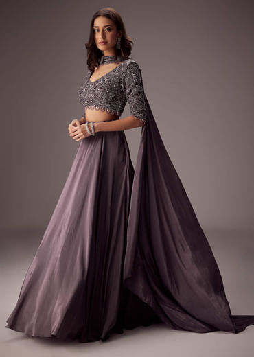 Elegant Purple Lehenga With Double Circular Flare