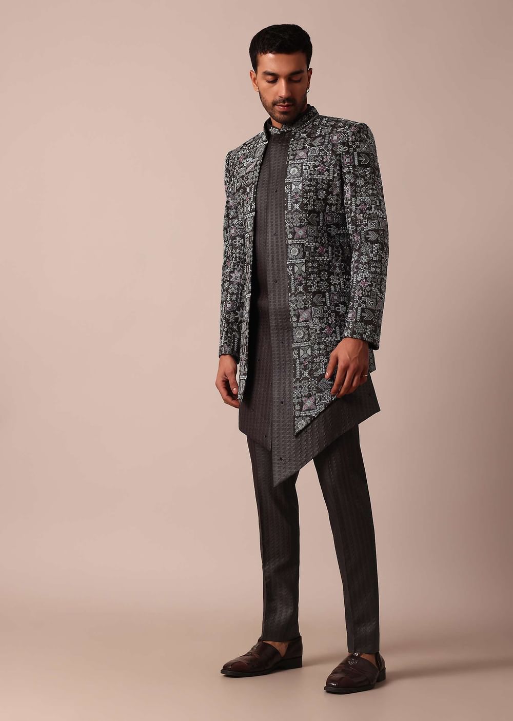 Elegant Brown Indowestern Set For Men