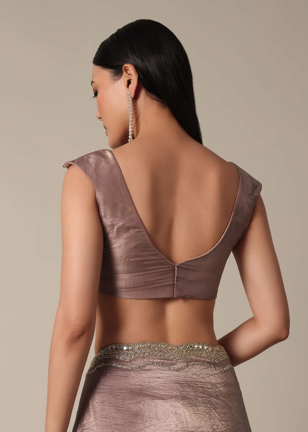 Elegant Brown Saree With Mirror and Stone Work