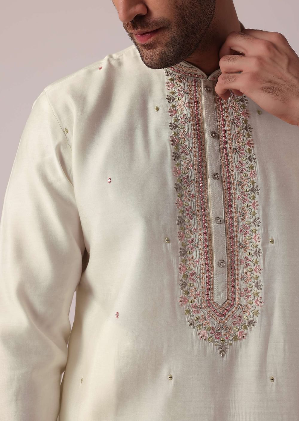 Elegant Embroidered Festive Kurta Set For Men