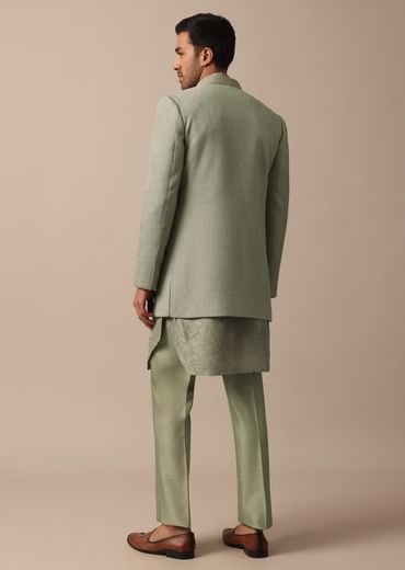 Elegant Green Indowestern Set Featuring Striking Self Work