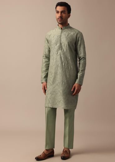 Elegant Green Indowestern Set Featuring Striking Self Work