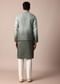 Elegant Green Silk Ombre Jacket Kurta Set For Men