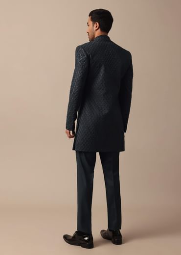 Elegant Grey Heavy Embroidered Indowestern For Grooms