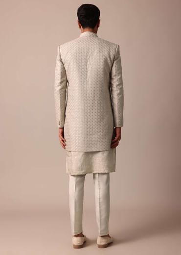 Elegant Beige Silk Sherwani Set With Intricate Embroidery