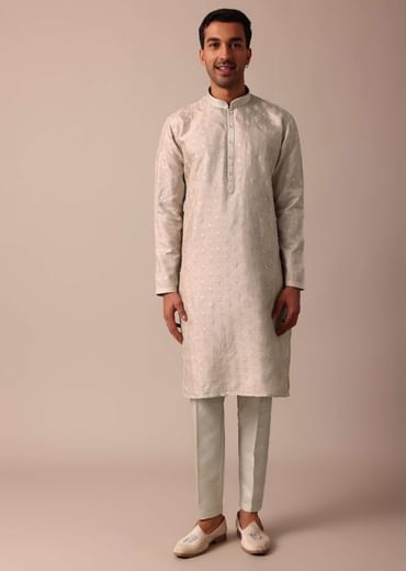 Elegant Beige Silk Sherwani Set With Intricate Embroidery