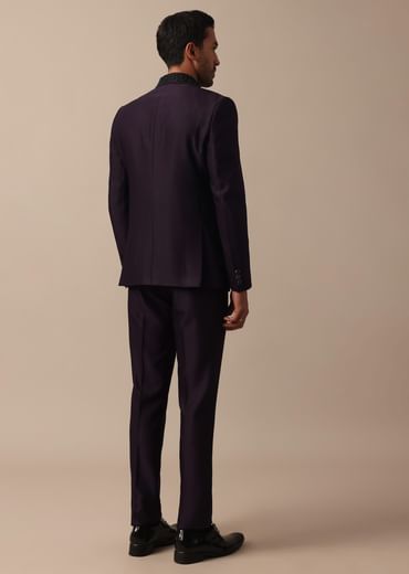 Elegant Intricate Embroidered Tuxedo Set in Purple