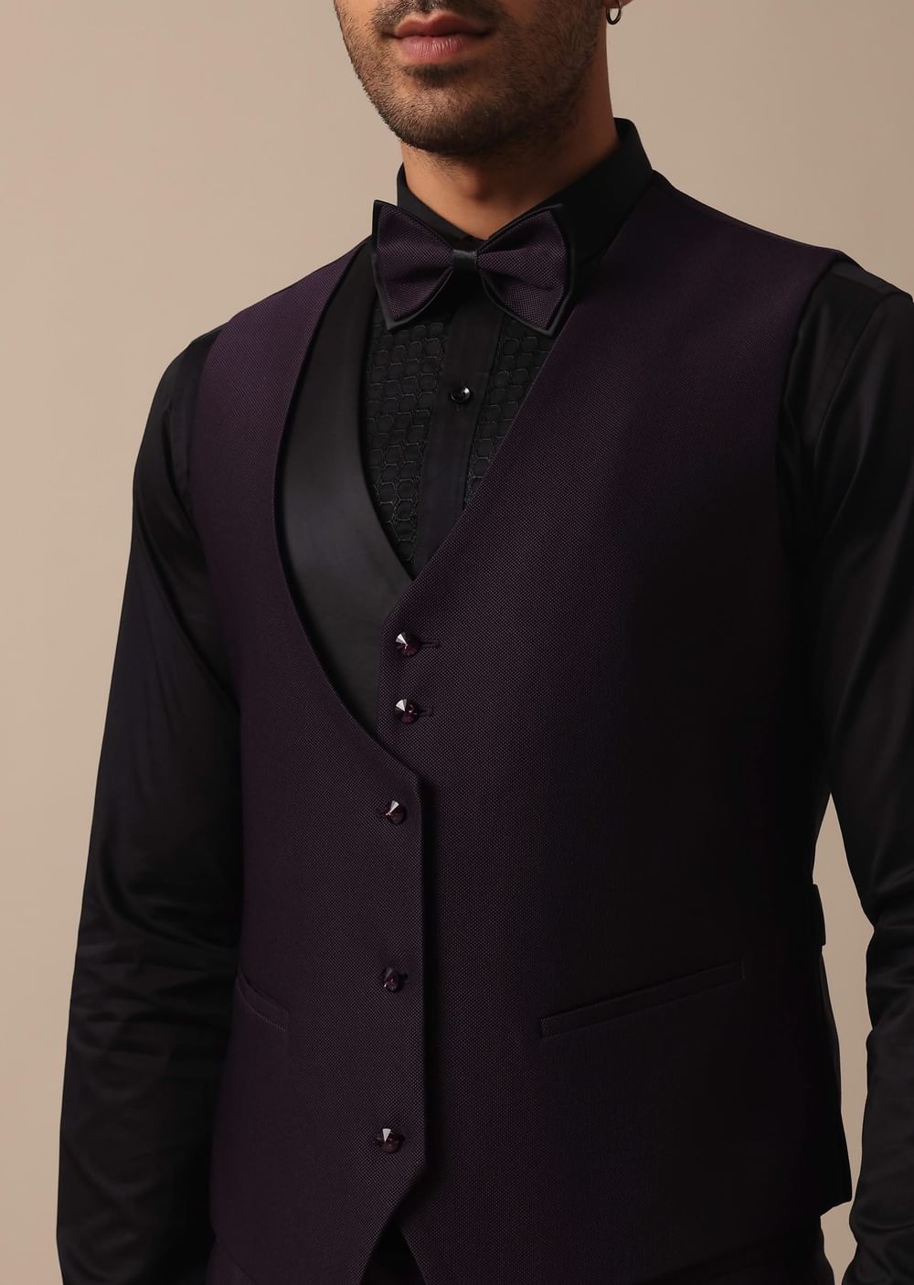Elegant Intricate Embroidered Tuxedo Set in Purple