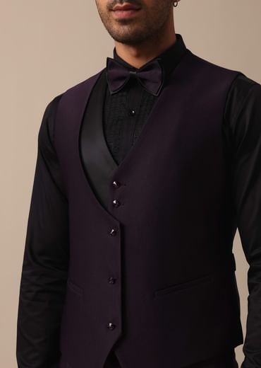 Elegant Intricate Embroidered Tuxedo Set in Purple